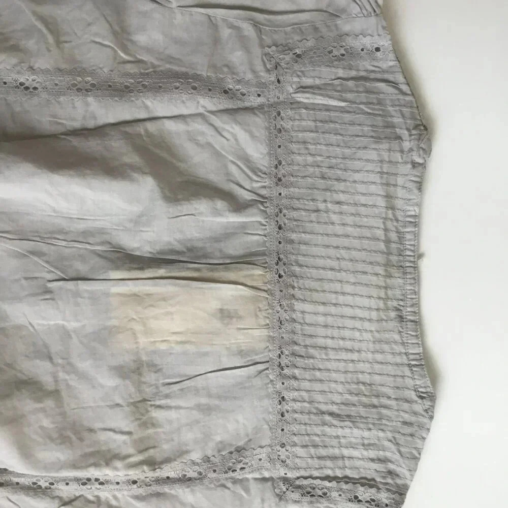 NWT Grey 100% Cotton Lace Trim Blouse 3/4 Sleeve Pin-tuck Shirt  Romantic  6-8 - Picture 6 of 16